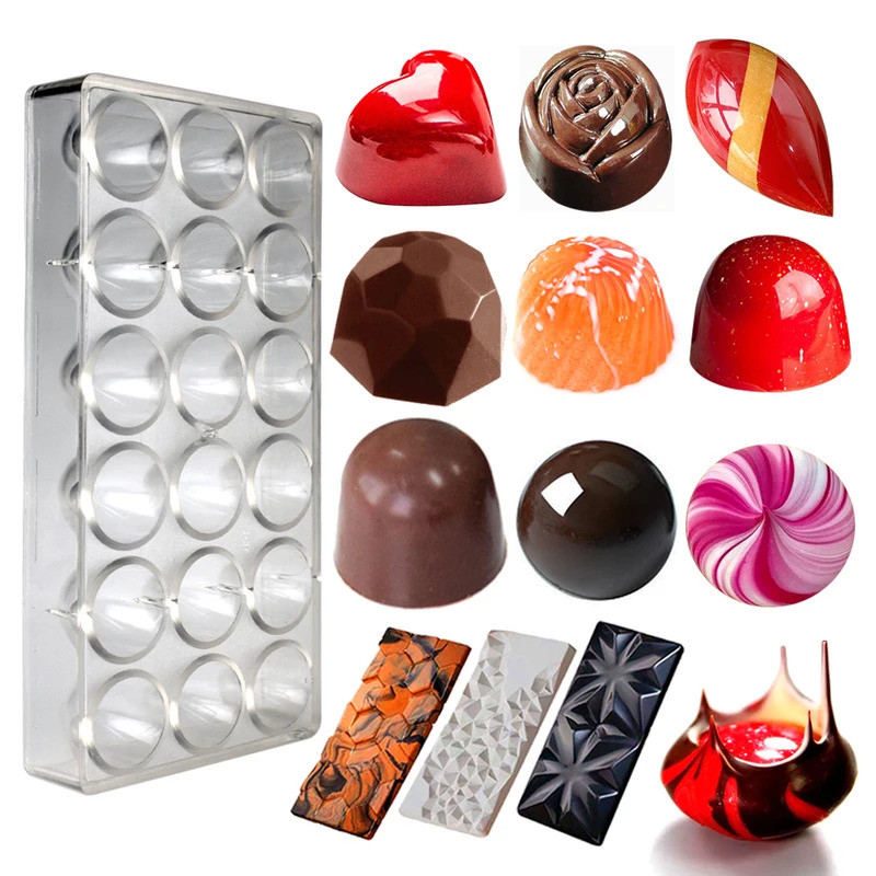 Chocolate Mold Polycarbonate Heart Sphere Shape Candy Bar for Confectionery Baker Pans Tray Baking P