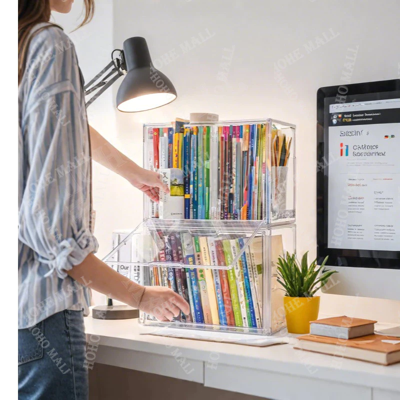 กล่องใส่หนังสือ กล่องเก็บหนังสือ ตู้หนังสือป้องกันฝุ่นแบบใสสำหรับตั้งบนโต๊ะ กันฝุ่น มีซ้อนได้ กล่องอะคริลิคใส thumbnail 8