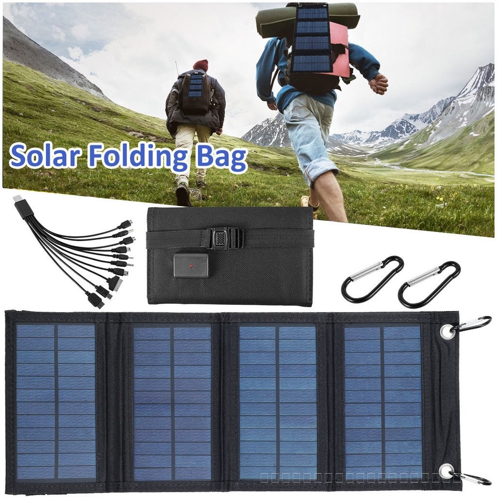 เครื่องชาร์จแผงโซลาร์เซลล์แบบพับได้ 100W IP65 เครื่องชาร์จพลังงานแสงอาทิตย์ USB กันน้ําพร้อมตะขอ 2 อันและ 1 อะแดปเตอร์น้ําหนักเบากลางแจ้ง Power Bank ที่ชาร์จโทรศัพท์ – โปรปัง