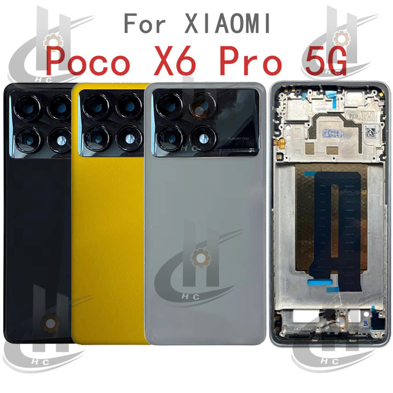 สําหรับ Xiaomi Poco X6 Pro 5G แบตเตอรี่ฝาหลังกรอบกลาง + ปุ่ม + กรอบด้านหน้า LCD + เลนส์กล้อง