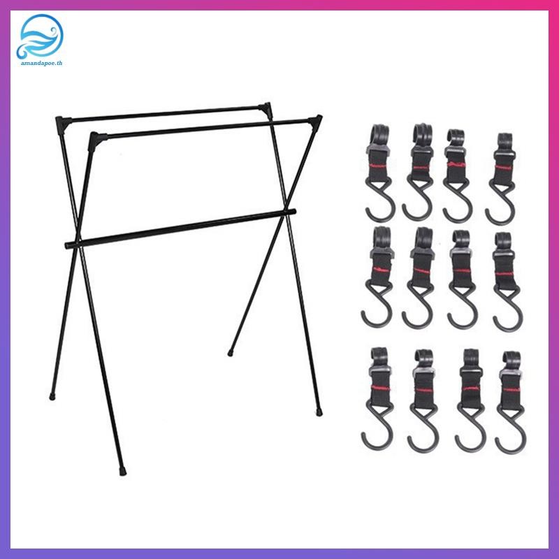 [amandapoe.th] แร็คแคมป์ปิ้งโครงสามบาร์พับขาตั้งกล้องแคมป์ปิ้งน้ําหนักเบาเป็นพิเศษที่แขวนของกระจุกกร