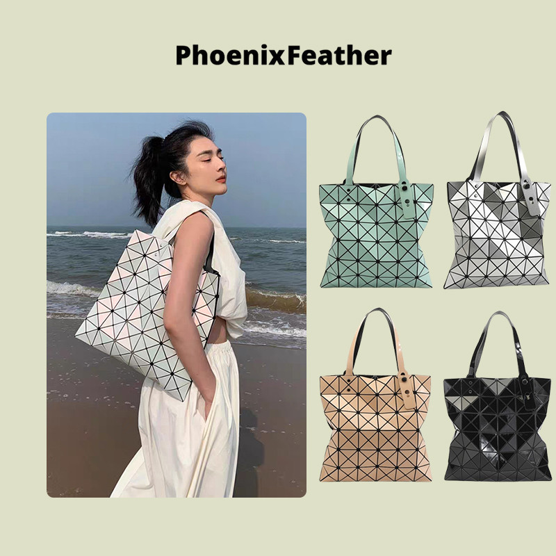 Phoenix Feather  กระเป๋าสะพายไหล่แบบหกช่องที่มีสไตล์ รูปทรงเรขาคณิตพับได้ กระเป๋าถือพกพา