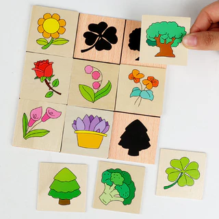 พร้อมส่ง จับคู่ภาพเงา เกมจับคู่ความจํา สัตว์/ผลไม้ จิ๊กซอ ตัวต่อไม้ เสริมพัฒนาการเด็ก