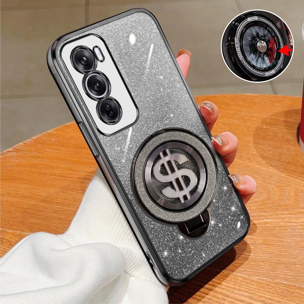 HP Oppo Reno 12 12F Pro 5G Soft Case Glitter Ring Dollar Wireless Premium