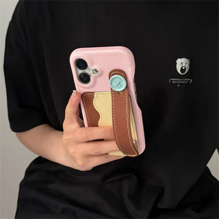 น่ารักเกาหลีสีลูกกวาดกระเป๋าบัตรเคสโทรศัพท์ที่มีข้อมือปุ่มแบบพกพาสําหรับ ไอโฟน 16 15 14 13 มือโปร สูงสุด ปกหลัง