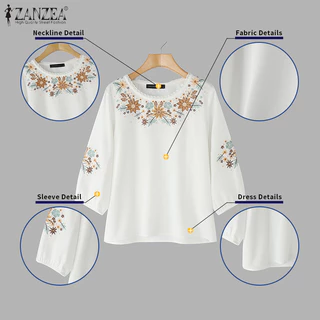 ZANZEA ซานเซีย เสื้อลายดอกไม้สำหรับผู้หญิงสไตล์เกาหลีวินเทจคอกลมแขนยาว 3/4