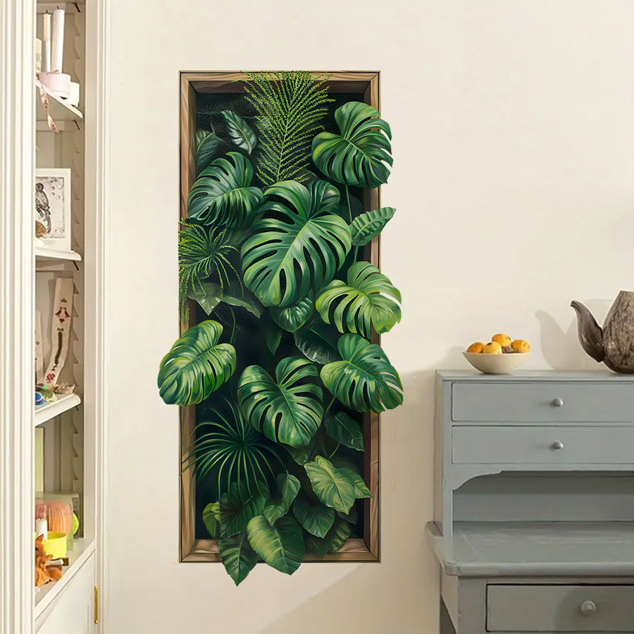 1 PC 3D Vivid Monstera Deliciosa Leaf รูปแบบพืชสติ๊กเกอร์ติดผนัง,กันน้ํา,สติ๊กเกอร์ที่ถอดออกได้สําหรับห้องนอน,ห้องนั่งเล่นและห้องน้ํา Wall Decor & Home Aesthetics