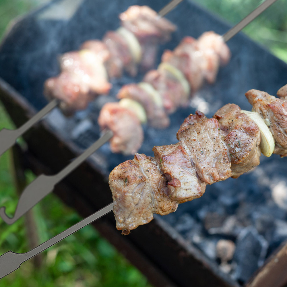 10 ชิ้นแบน Ti บาร์บีคิว Skewers กลางแจ้ง Backyard Picnic BBQ ย่าง Kabob Sticks