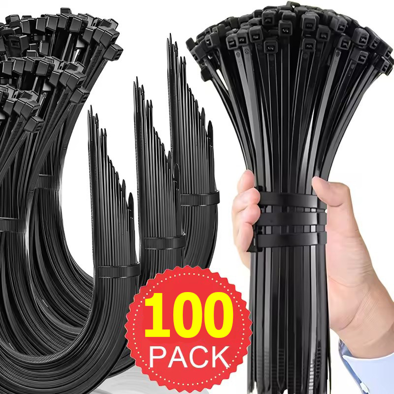 100 ชิ้น Heavy-Duty Black Nylon Self-Locking Cable Ties / Cable Management Fastening Loops