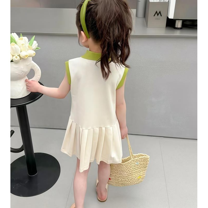 ชุดเด็กใส่สบายชุดเดรสกระโปรงโปโลสาวน้อยน่ารักๆ แขนกุด คอปก ส่วยๆผ้านุ่มๆใส่สบาย ชุดเจ้าหญิง  เหมาะสำหรับอายุ1-12ปี