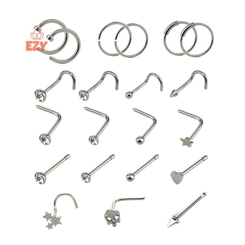 EZY 21 ชิ้น/เซ็ตคริสตัลจมูก hoop แหวนกระดูก bar pin สเตuds เครื่องประดับใหม่