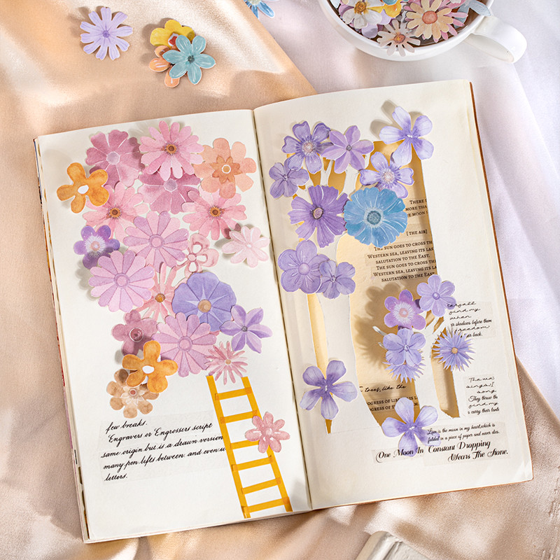 Journal GO 45 ชิ้นดอกไม้ขนาดเล็ก Graffiti สติกเกอร์โทรศัพท์กีตาร์โน้ตบุ๊คตกแต่งสติกเกอร์การ์ด Scrapbooking Journaling Decals