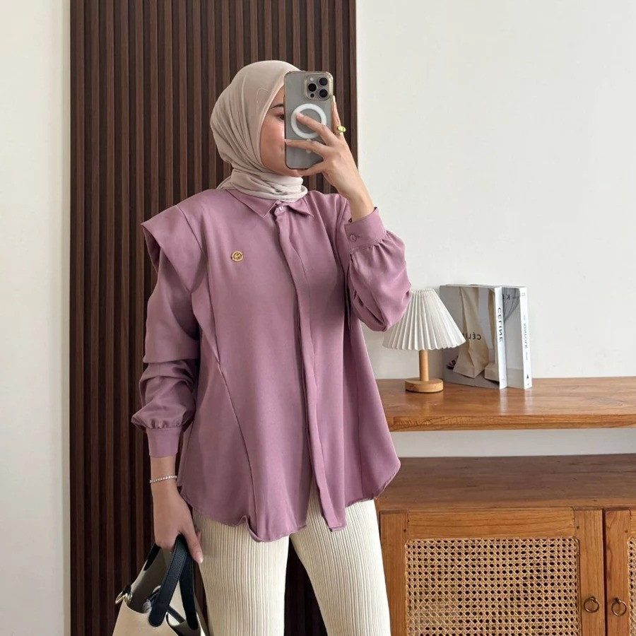 KATUN KEMEJA ZETERINDO - ZER BLOUSE FINLE PLAIN LONG SLEEVE LATEST MODEL / Korean Andini Plain Cotto