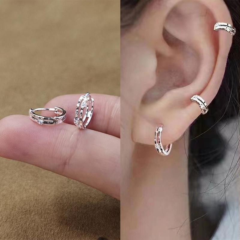 6/8/10 มม.S925 Silver Plated Bling Zircon Ear Studs ต่างหูหัวเข็มขัด