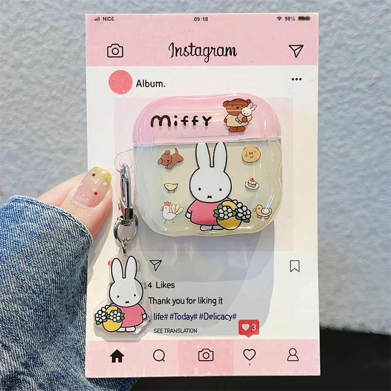 ฟางฟางฟาง Miffy กระต่ายสําหรับ Airpods 1/2 3 Pro Pro2 pro3 Airpods4 ชุดหูฟังไร้สายบลูทูธป้องกันกรณี AirPods Pro i3 i4 pro3 หูฟังป้องกันกรณี