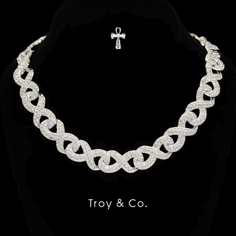Infinity Link Chain เพชร CZ  ดีไซน์เชนไขว้ iced out สร้อยคอคิวบันแร็ปเปอร์ ไม่ซ้ำใคร TDN011 Troy & C