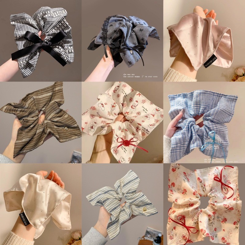 ผู้หญิง Elegant Bowknot Square เชือกผมผม Scrunchies เครื่องประดับผม