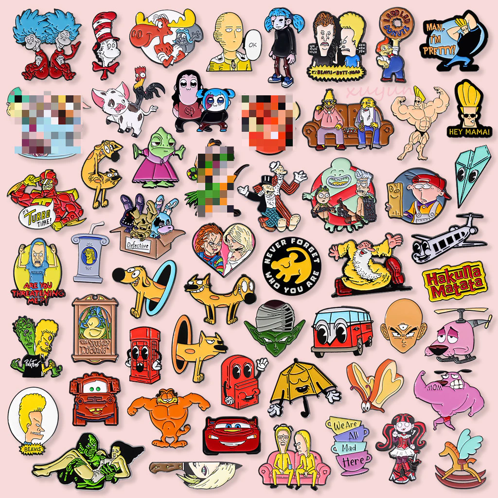 80 รูปแบบการ์ตูนแอนิเมชั่นตัวละครเข็มกลัดสัตว์ป้ายโลหะคอลเลกชันเสื้อผ้าLapel Pinsเครื่องประดับของขวัญ