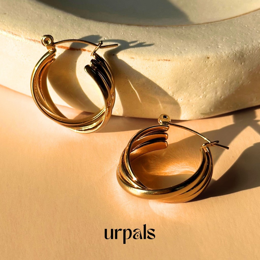 URPALS ต่างหูห่วง ต่างหูสายฝอ Stainless ชุบทอง 18K ดีไซน์เก๋ สไตล์มินิมอล ฮอตสุดๆ