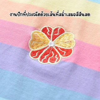 พร้อมส่ง ชุด2ชิ้น เสื้อคอกลม แขนสั้น กางเกง ลายปักดอกไม้ สีชมพู สีรุ้ง สไตล์เกาหลี สําหรับเด็กผู้หญิง พร้อมส่งในประไทย