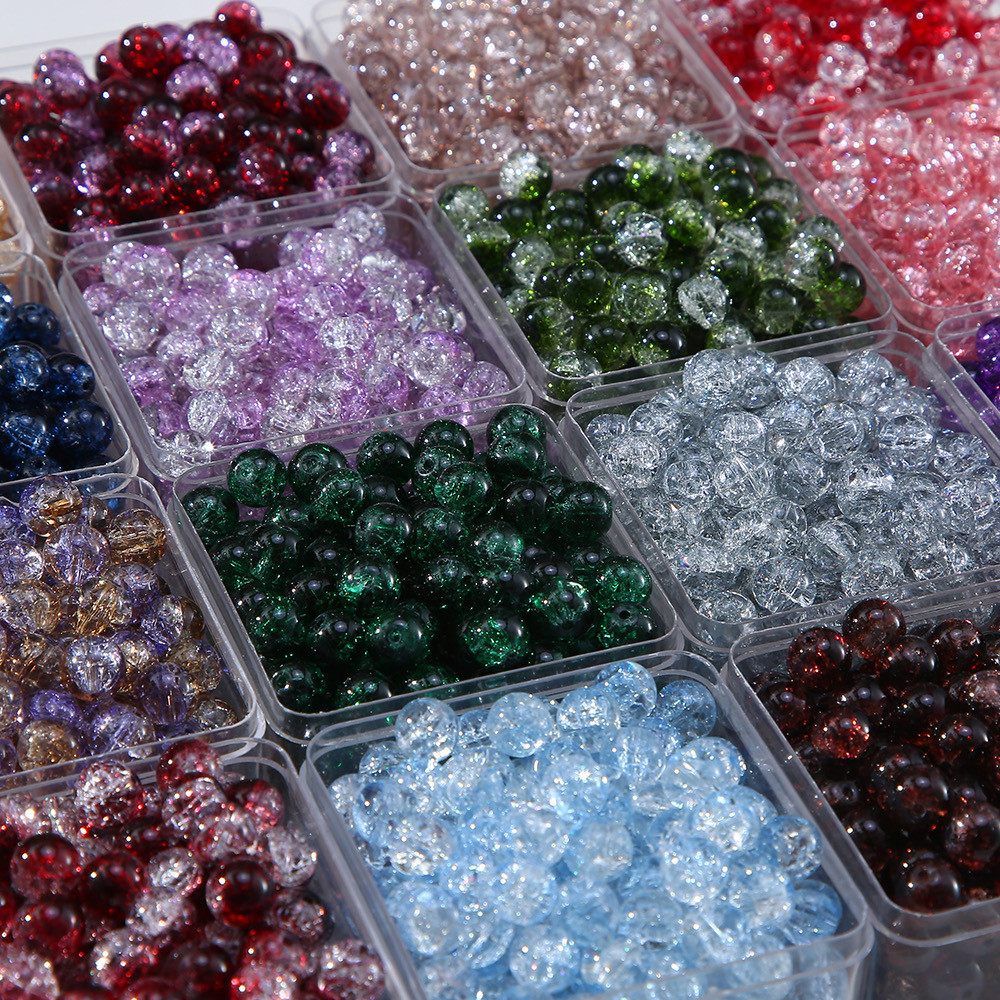 ลูกปัดแก้ว 50 ชิ้น ลูกปัดกลมไล่เฉดสี ลูกปัดแตก 10 มม. วัสดุสำหรับทำสร้อยข้อมือ สร้อยคอ แฮนด์เมด