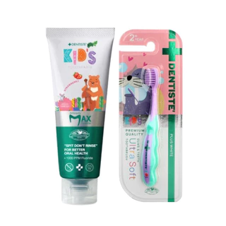 [Set] Dentiste ยาสีฟันเด็ก 2-6 ปี กลิ่นสตรอว์เบอรี่ ฟลูออไรด์ 1000 PPM ขนาด 20 หรือ 60 กรัม + แปรงเด็กนุ่มพิเศษ [DKP]