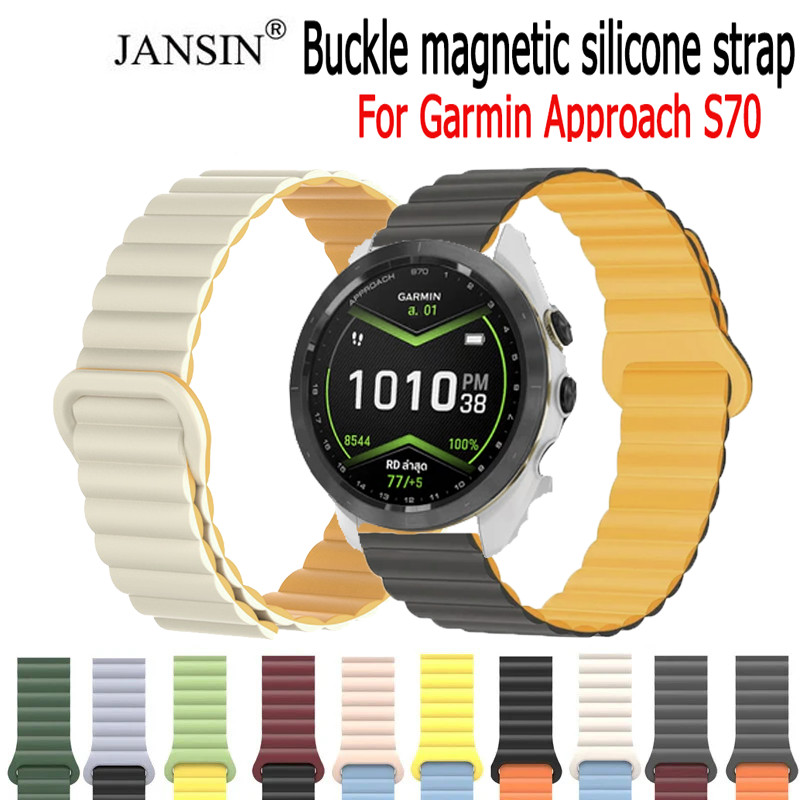 สายนาฬิกาข้อมือซิลิโคน แบบนิ่ม มีห่วงแม่เหล็ก สําหรับ Garmin Approach S70 47mm 42mm