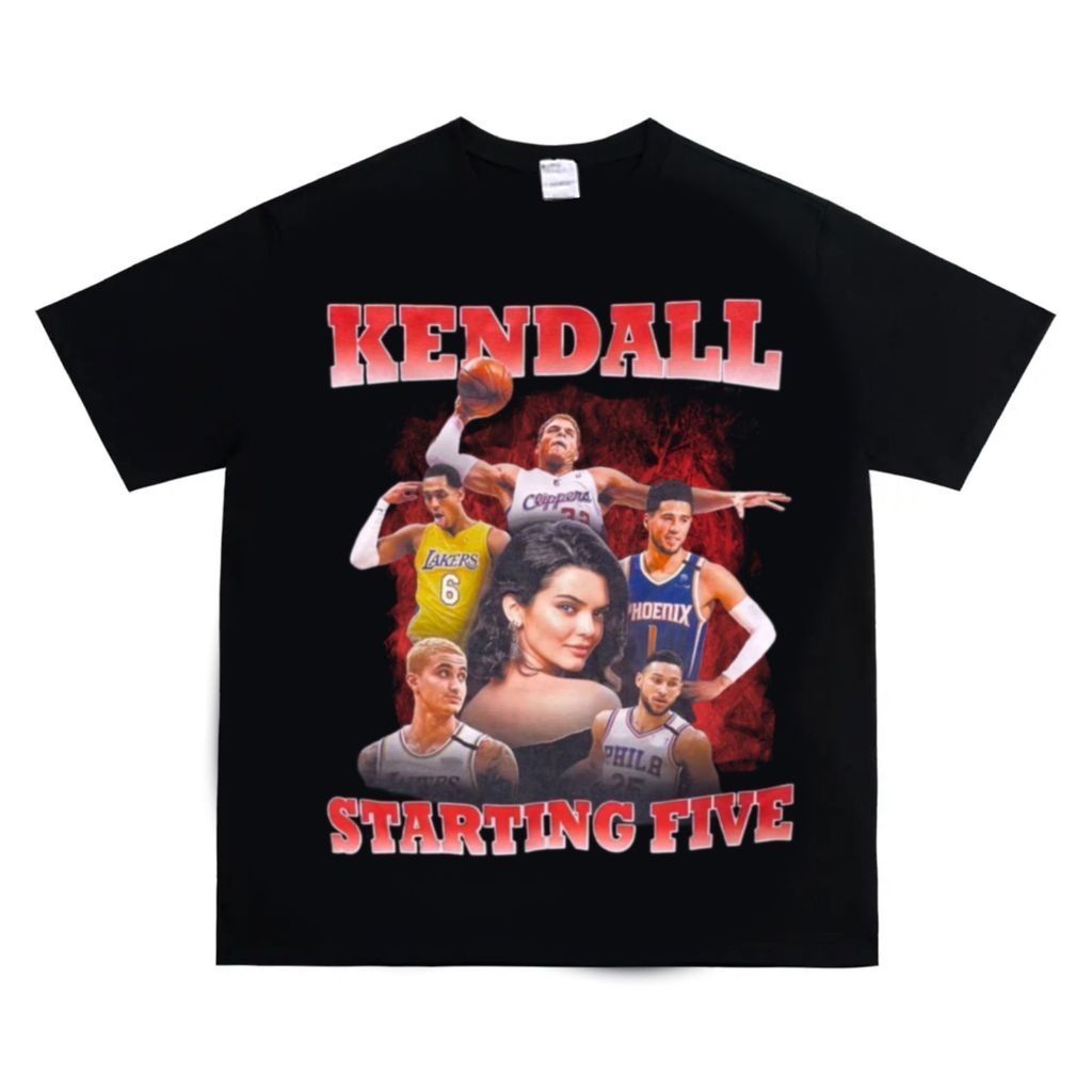 (((จัดส่งตลอด 24 ชั่วโมง) เสื้อยืดแขนสั้นผ้าฝ้ายแท้คอกลมพิมพ์ลายอักษร "Kendall STARTING FIVE" ลาย Is
