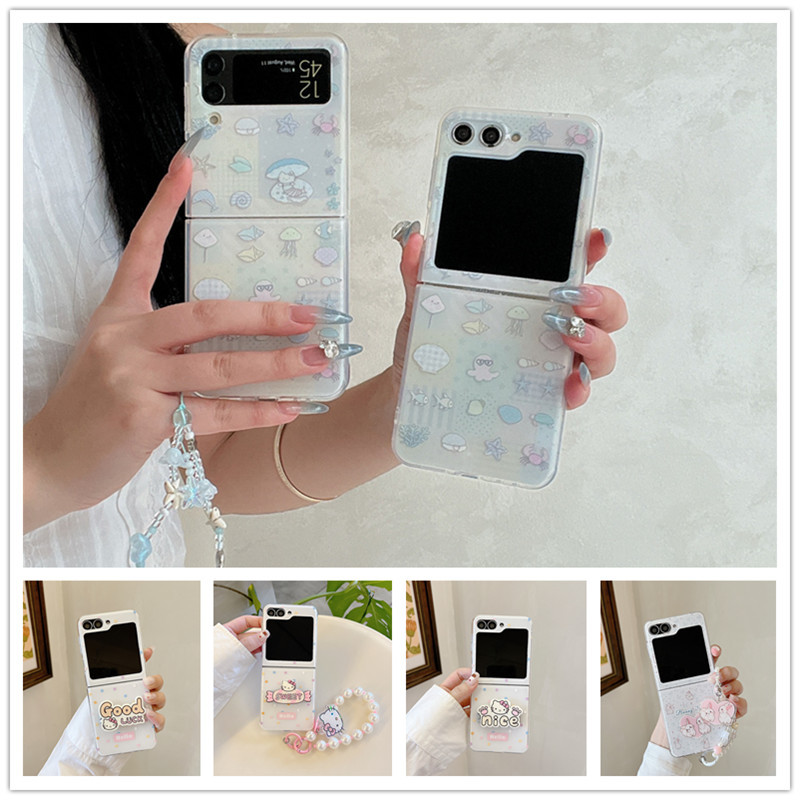 3D Hello Kitty Bracket สร้อยข้อมือเคสโทรศัพท์สําหรับ Samsung Galaxy Z Flip 6 4 5 3 Z Flip6 ZFlip 6 Z
