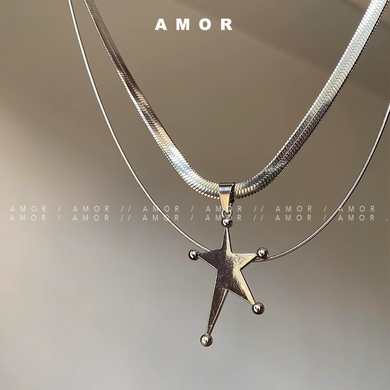 Y2K Star Pendant Double-Layer Stackable Necklace Minimalist Choker Style