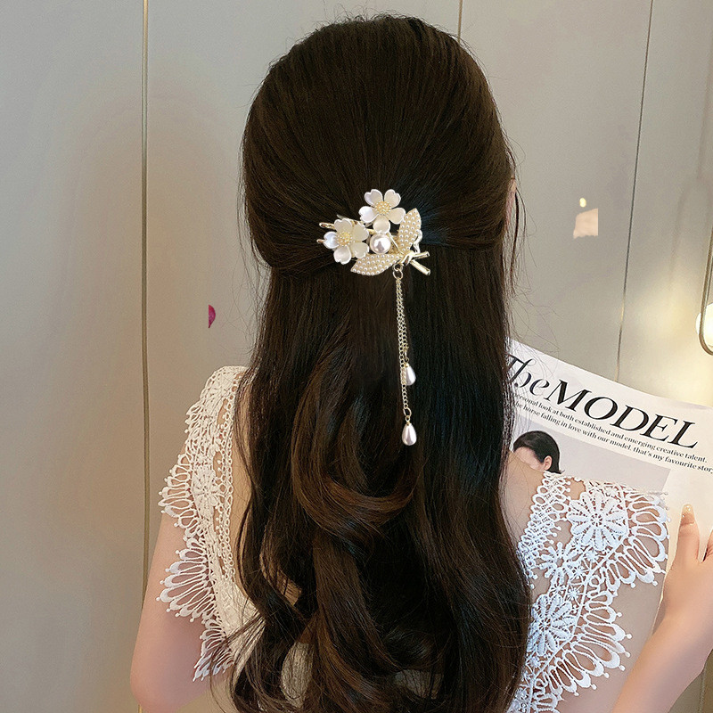 แฟชั่นดอกไม้มุกพู่กิ๊บสำหรับผู้หญิงหรูหราพร้อมอุปกรณ์แต่งผม - รูปที่ 3