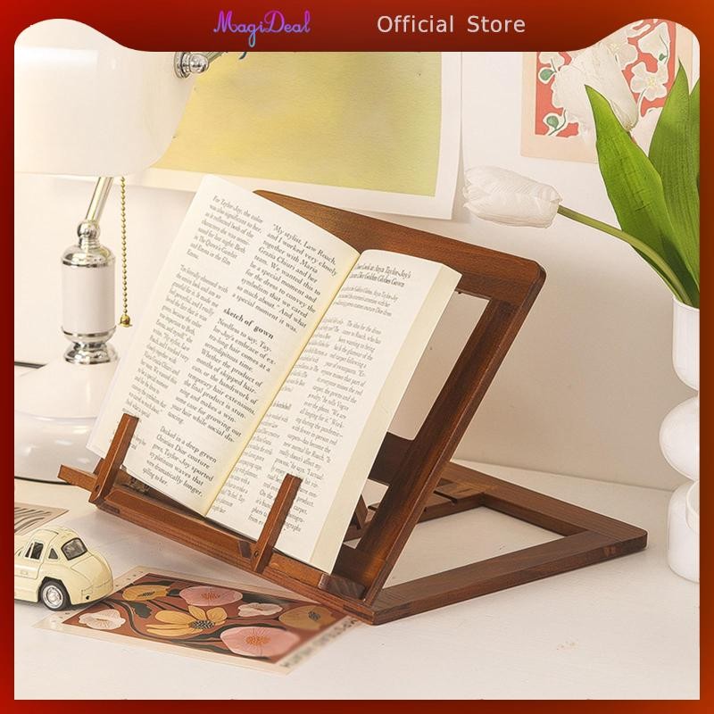 MagiDeal Wood Book Stand ที่วาง Cookbook แบบพับได้สําหรับแท็บเล็ต PC Office Counter