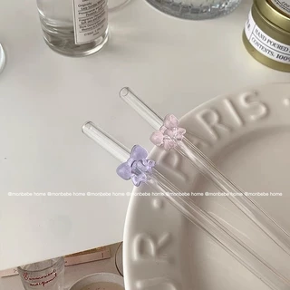 หลอด insหลอดดูดมีโบว์ วัสดุแก้ว สวยมาก พร้อมส่ง