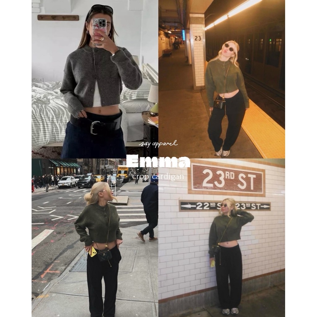SAY APPAREL: พร้อมส่ง Emma crop cardigan เสื้อไหมพรมแขนยาวตัวสั้น