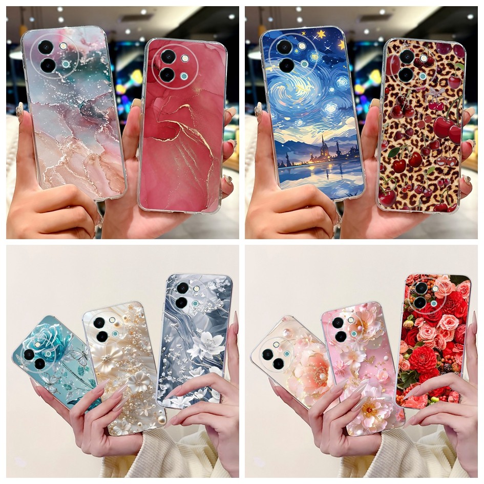 สําหรับ Vivo Y58 Y38 5G กรณี V2355 ฝาครอบใหม่สไตล์ดอกไม้หินอ่อน TPU เคสโทรศัพท์สําหรับ Vivo T3x 5G V