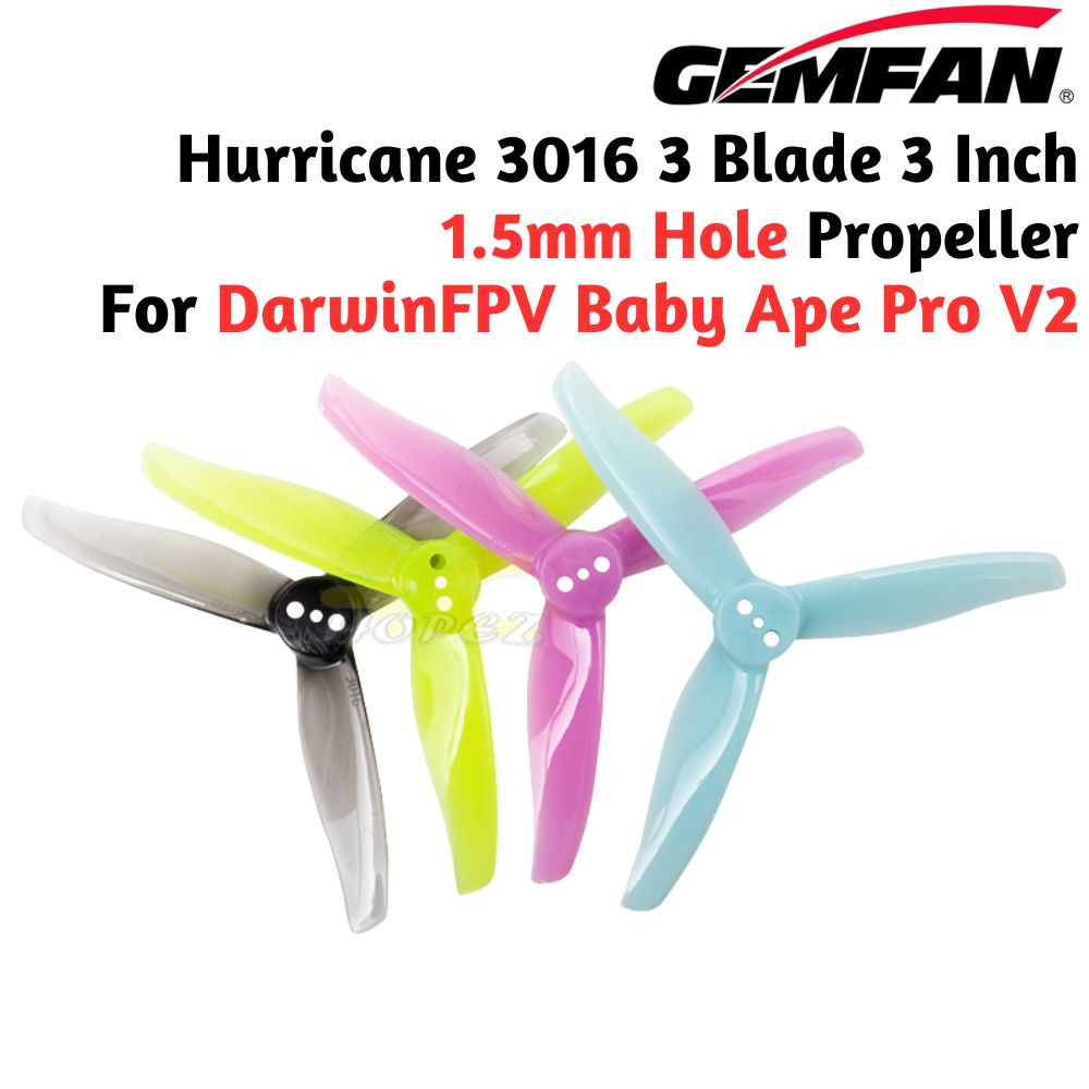 Gemfan Hurricane 3016 3 นิ้ว 3 ใบพัดใบพัด 1.5 มม. สําหรับ Baby Ape Pro V2 (2 คู่/4 ชิ้น) Gem3016-1.5
