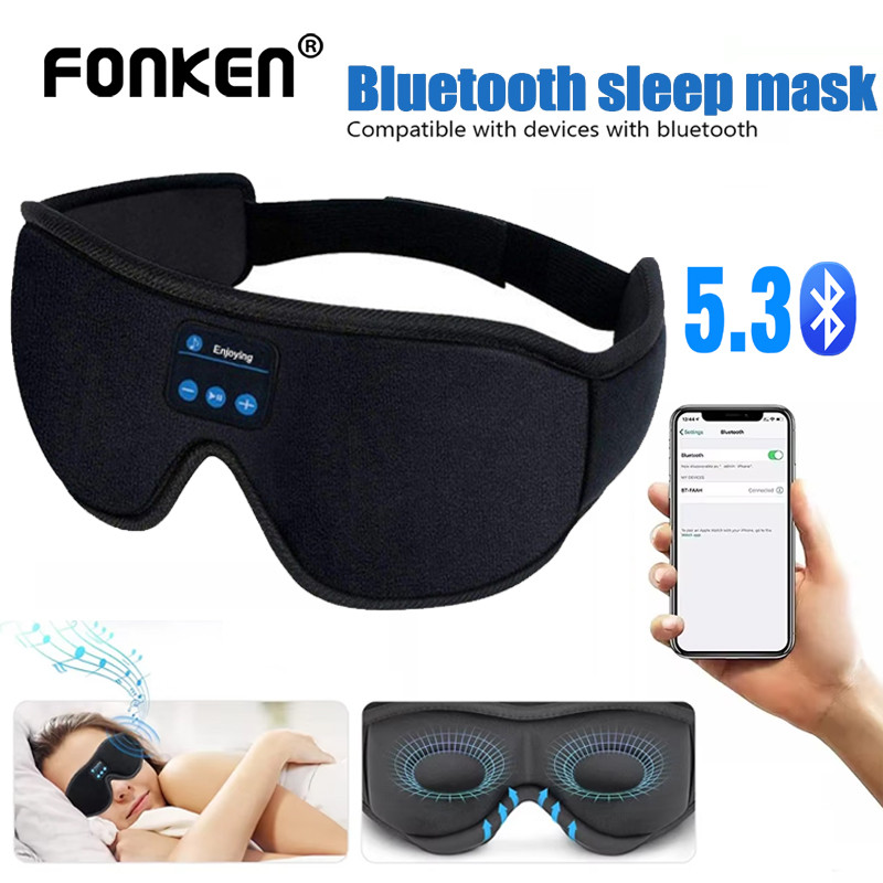 Fonken หูฟังบลูทูธนอนหลับ 3D Eye Mask ไร้สาย Air Travel 5.3 แถบคาดศีรษะนุ่มยืดหยุ่นหูฟังเพลงสบาย