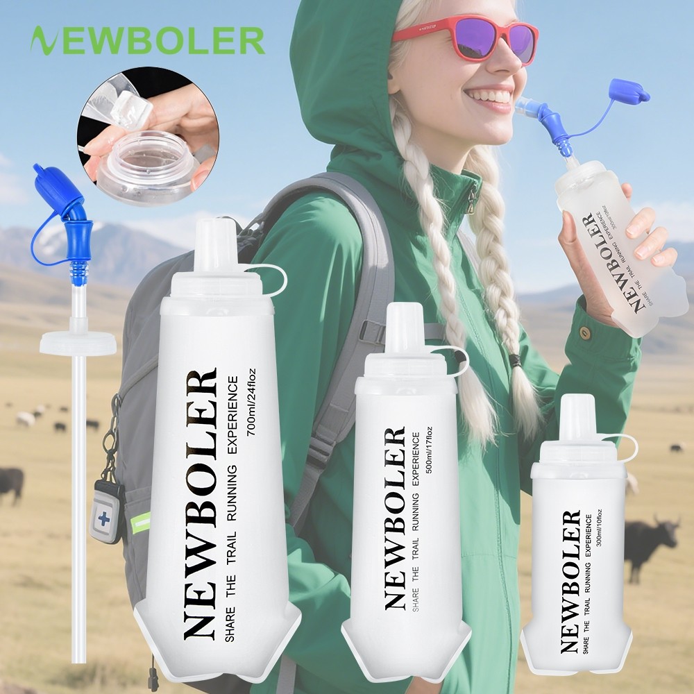 NEWBOLER 300ml 500ml 700ml Soft Flask ขนาดใหญ่ Spout TPU ซิลิโคนขวดน้ําพับได้สําหรับกีฬากลางแจ้งเดินทางวิ่งจ๊อกกิ้งฟิตเนสแบบพกพาขวดนุ่มฟาง