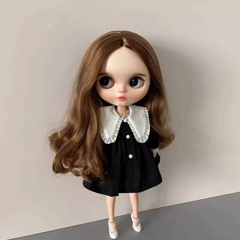 1Pcs Doll Dress Black Long Sleeve Cute Casual Clothes Party Dress for Blythe OB24 OB26 Dolls Accesso
