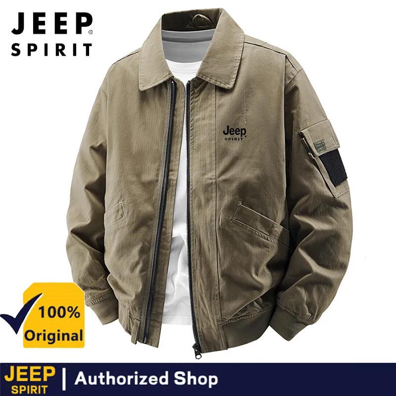 JEEP SPIRIT เสื้อแจ็คเก็ตฤดูใบไม้ผลิและฤดูใบไม้ร่วงผู้ชาย Washed Workwear