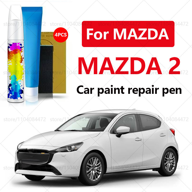 ปากกาซ่อมสีรถยนต์สําหรับ 2022-2025 MAZDA 2 สีอุปกรณ์ซ่อมรอยขีดข่วน 4PCS สีขาว A4D สีฟ้า 42M สีดํา 41