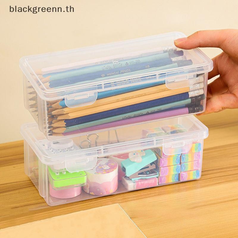 BREE 1PC กล่องดินสอพลาสติกความจุขนาดใหญ่วางซ้อนกันได้โปร่งแสงกล่องดินสอใสอุปกรณ์สํานักงานจัดเก็บกล่อง - รูปที่ 6