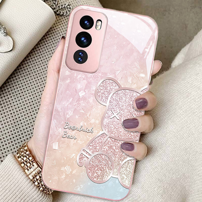 เคส OPPO Reno 12 5G เคส OPPO Reno 12 Pro 5G เคสกันกระแทกหมีน่ารักพร้อมฝาครอบกล้องป้องกันเลนส์หรูหราของเหลวแก้วเคสโทรศัพท์สําหรับเด็กผู้หญิงผู้หญิง