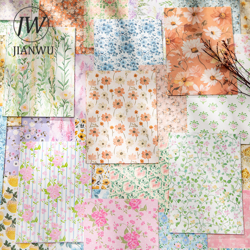 JIANWU Floral Notes Series Vintage ดอกไม้รูปแบบภูมิทัศน์ Collage สมุดภาพวัสดุกระดาษ Creative Junk Journal เครื่องเขียน