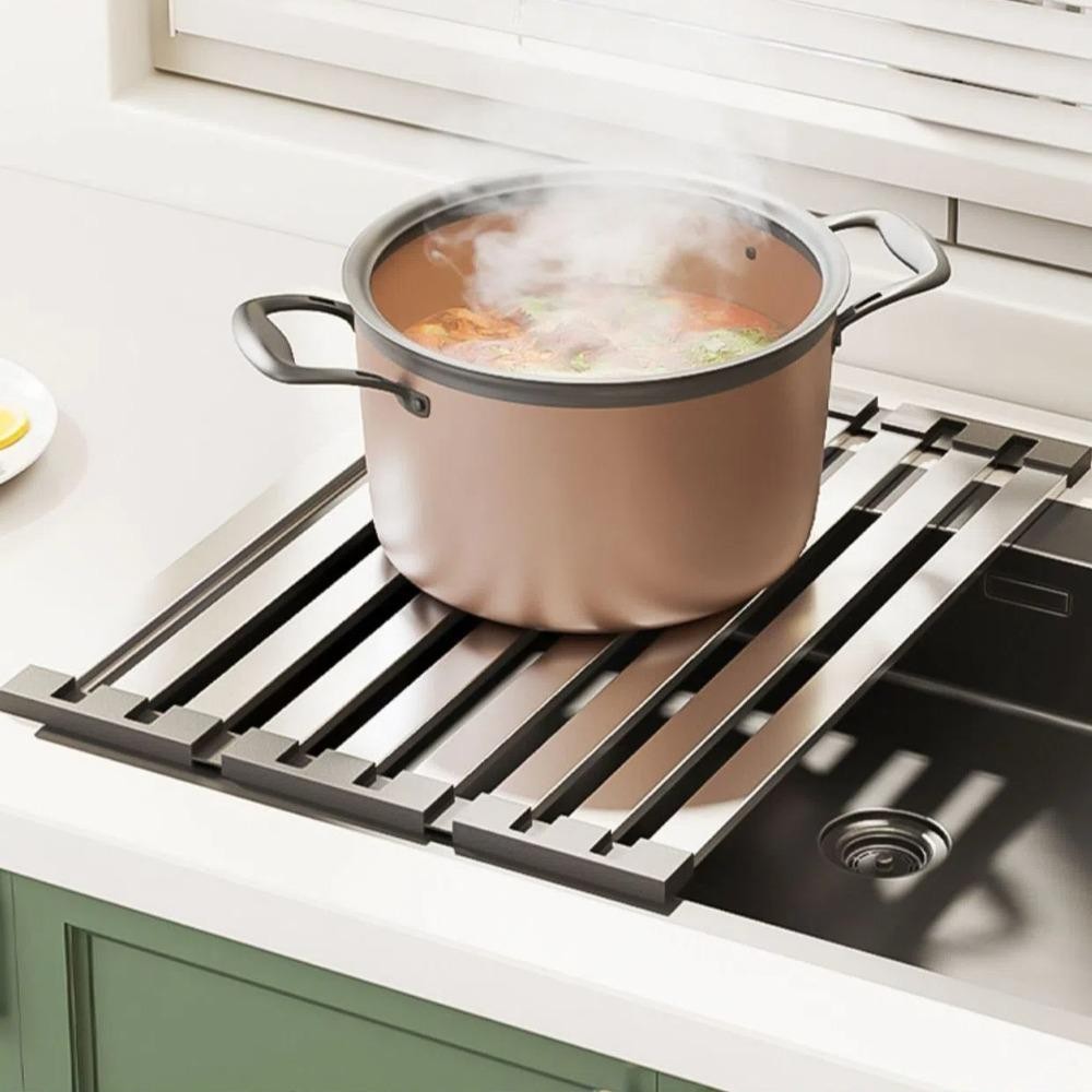 บรีส ชั้นเก็บจาน,พับ304สแตนเลสอ่างล้างจานชั้นวางท่อระบายน้ํา,ม้วนขึ้นมัลติฟังก์ชั่หดท่อระบายน้ําตะกร้าครัว - รูปที่ 7