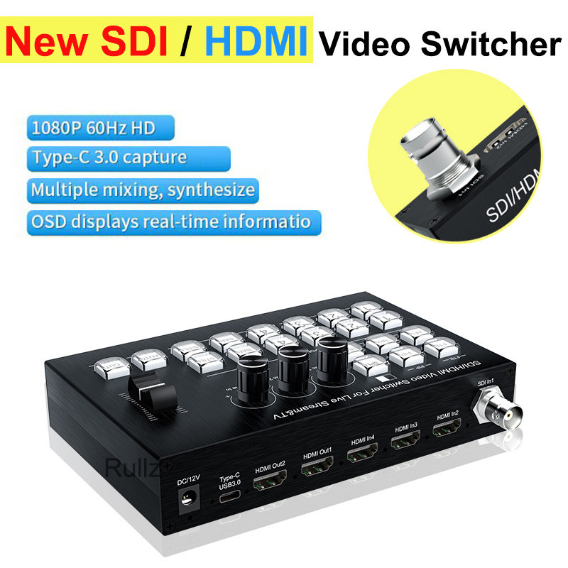 1080p 3G-SDI HDMI Video Mixer Switcher กล้อง Multi Live Streaming Capture บันทึกสายไมค์ใน PIP