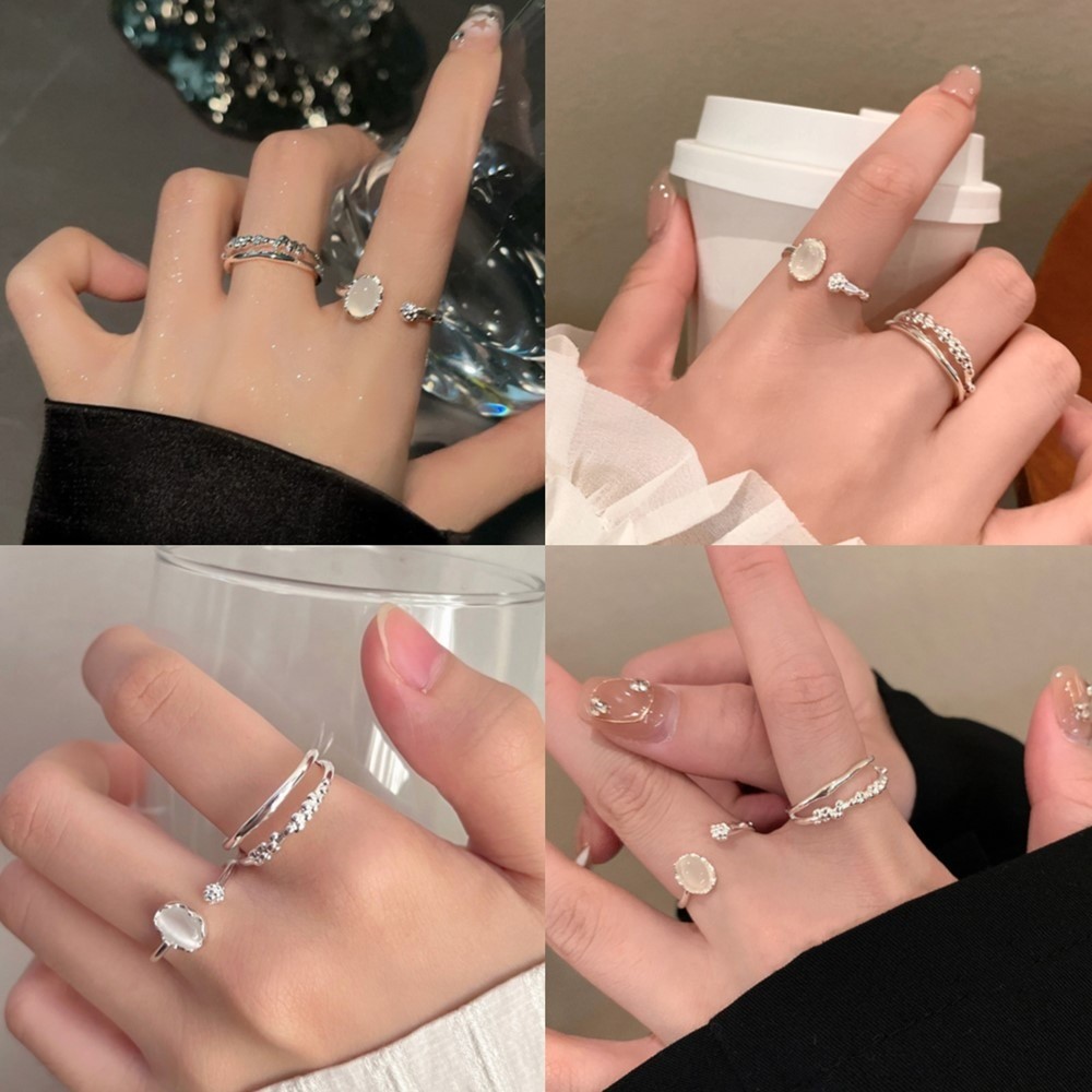 แหวนหวานสำหรับเด็กผู้หญิง นิ้วเปิดหรูหรา สีขาว สองชั้น สไตล์เกาหลี