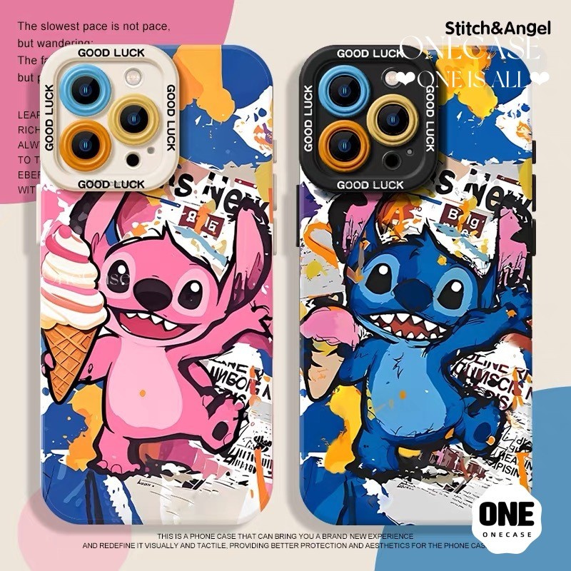 ปลอกหุ้ม สำหรับ IPhone 13 11 16 12 15 14 Pro Max 8 15 7 16 14 Plus 8 7 SE 2020 X XR XS MAX การ์ตูน Stitch Angel คู่เคส