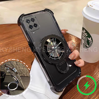 SAMSUNG สําหรับSamsung A12 M12 A22 4G 5G M22 M23 4Gเคสโทรศัพท์ใหม่แม่เหล็กชาร์จวงเล็บสี่มุมAnti Dropโปร่งใสSoft shell 001