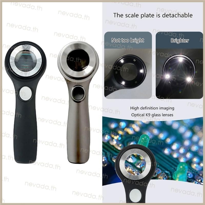 Nev ʚɞ 60X แว่นขยาย Loupe พร้อม LED UV Light แว่นขยายเลนส์ขยายสําหรับเครื่องประดับเหรียญแสตมป์การตรวจสอบ